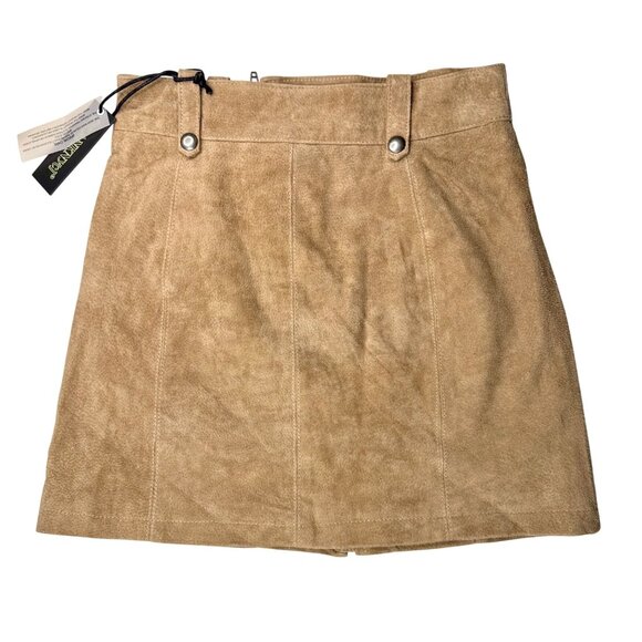 BlankNYC Tan Suede 100% Leather High Rise Moto Zip Detail Mini Skirt Size 25 NEW - Picture 4 of 7